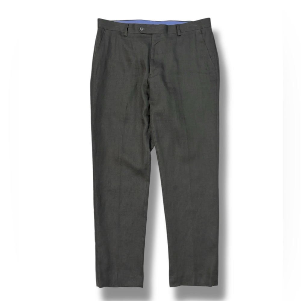 TOMMY HILFIGER Olive Green Linen Flat Front Dress Pants 36x32